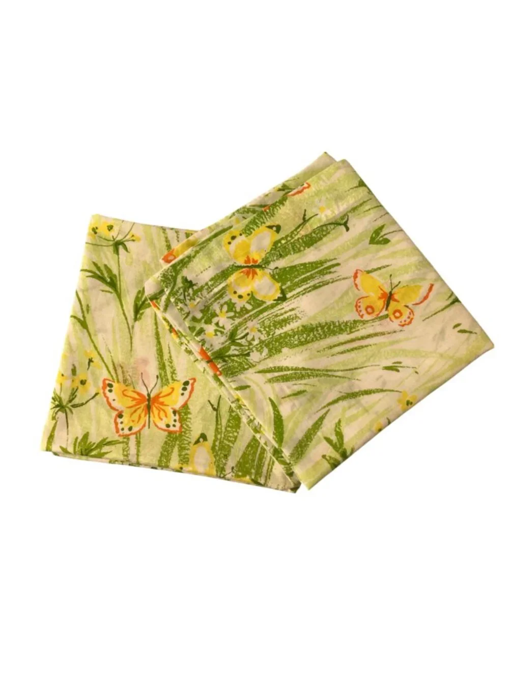 Vintage Butterfly Green And Yellow Floral Pillowcase Set of 2 King Size
